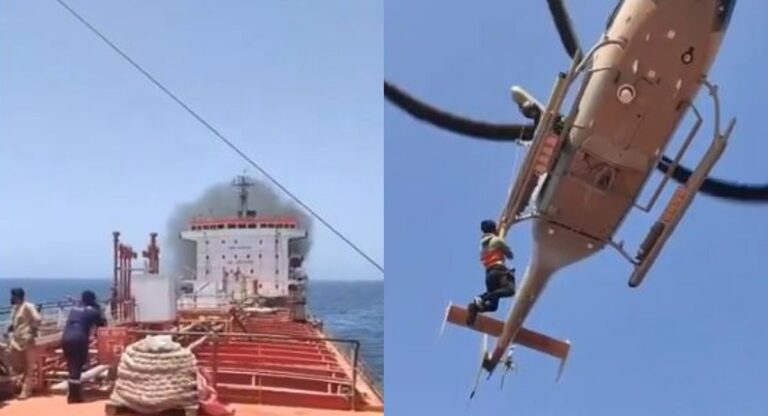 Indian Navy rescues 24 sailors after Palau-flagged tanker catches fire off Oman coast